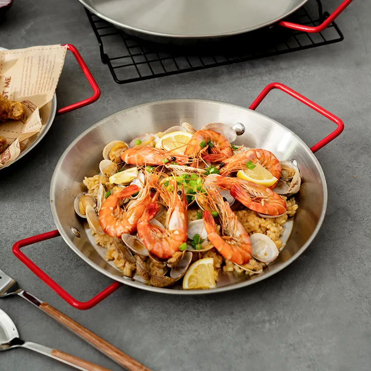 onlycook不锈钢海鲜锅平底锅电磁炉干锅西班牙海鲜饭锅专用双耳锅