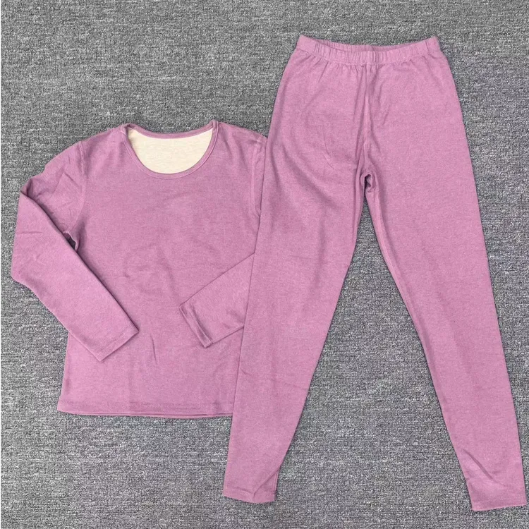 {2312}秋季新款时尚女士长袖纯色圆领保暖套装修身