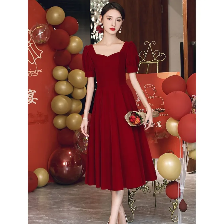 大码酒红色敬酒服显瘦聚会新娘结婚晚礼服新款订婚平时礼服女