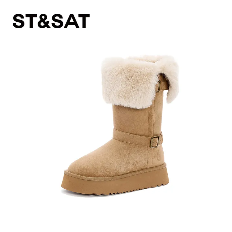 星期六保暖厚底两穿雪地靴女2024冬季新款加绒加厚棉靴舒适长筒靴