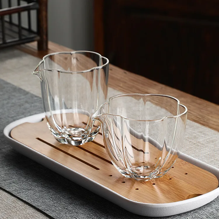 加厚花瓣手工玻璃公道杯耐高温家用茶海分茶器功夫茶配件透明公杯