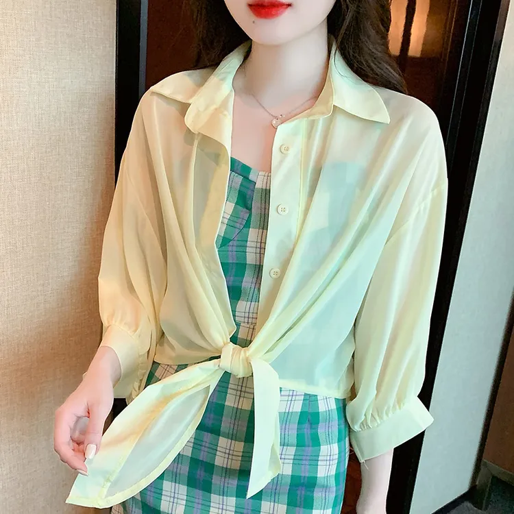 【送吊带】夏季新款小披肩薄款衬衫小外套女百搭防晒衣雪纺开衫女