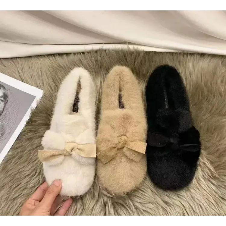 【精选好物】豆豆鞋女秋冬外穿加绒棉鞋2024新款百搭平底毛毛鞋女X1