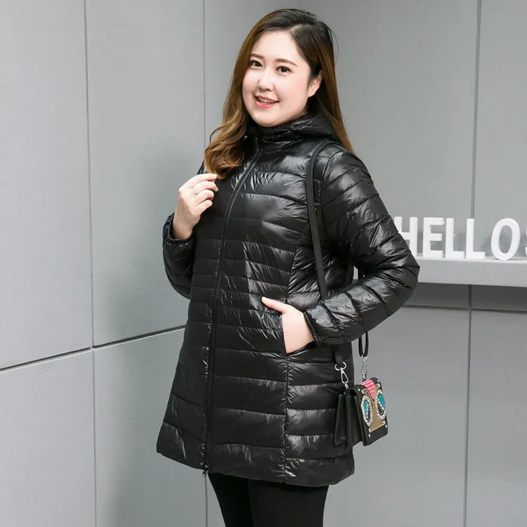 大码羽绒服女中长款薄大码200斤加肥加大中老年妈妈薄款冬装外套