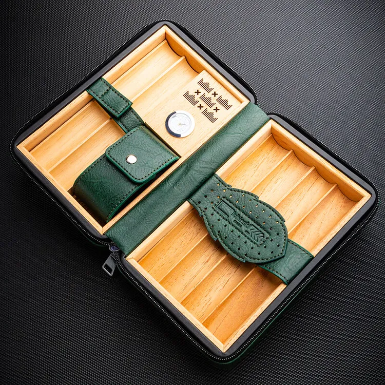 高档雪茄盒西班牙雪松木皮盒旅行便携式保湿盒雪茄剪打火机套装