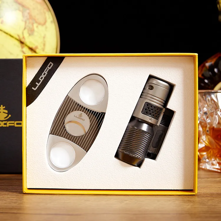 LUXFO雪茄剪打火机套装防风充气火机剪刀小巧便捷工具两件套