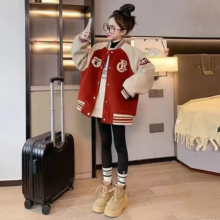 2025春秋新款女童外套儿童夹克上衣中大童女孩休闲洋气棒球服