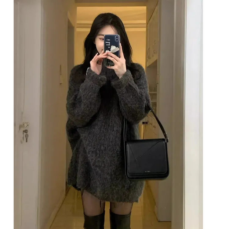 韩系慵懒风软糯高领毛衣女秋冬季新款小个子高级感百搭针织衫上衣