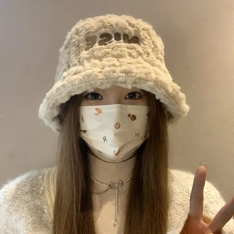 2025新款帽子女秋冬季加绒保暖毛绒绒渔夫帽大头围显脸小韩版盆帽