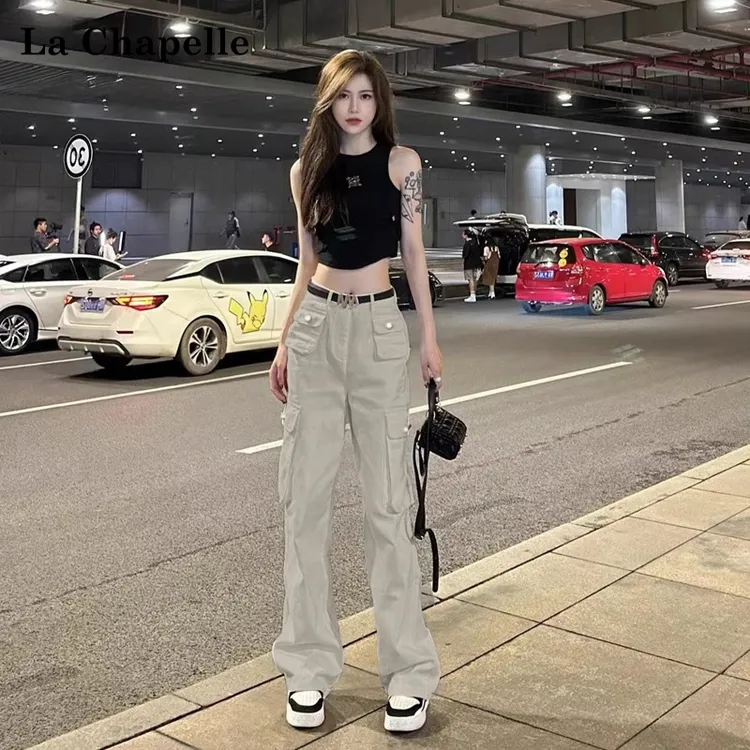 La Chapelle/拉夏贝尔美式复古白色工装裤女2025春阔腿显瘦牛仔裤