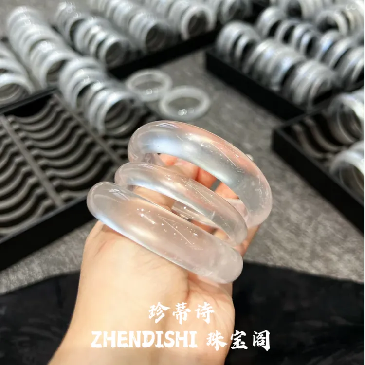 珍蒂诗天然高冰透白月光玛瑙荔枝冻玉髓玉手镯马料女香槟金手镯