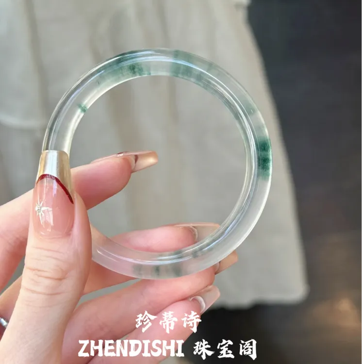 珍蒂诗高冰冰透独龙玉飘花手镯高品质女款玉石手镯子玉镯石英岩玉