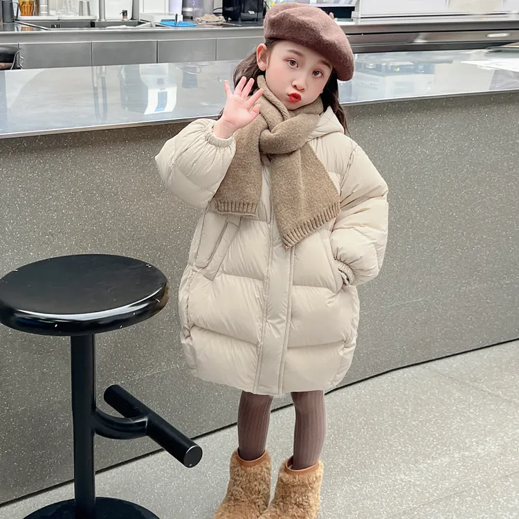 女小童冬季羽绒棉服宝宝后背小狗棉衣女孩中长款时尚连帽加厚冬装