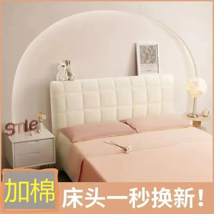 新款夹棉防撞皮木床头保护罩加厚床头罩套靠背软包套精致绗缝工艺