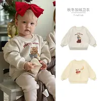 婴儿薄绒印花小卫衣宝宝2024圣诞款加厚保暖套头上衣男女幼儿衣服