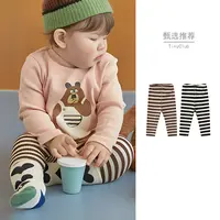 2024新款小女孩磨毛打底裤宝宝加厚条纹百搭长裤女童贴身保暖裤子