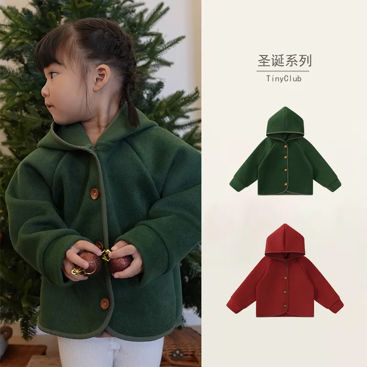 呔妮家~2025秋冬圣诞系列婴幼童连帽毛呢外套厚洋气宝宝保暖上衣