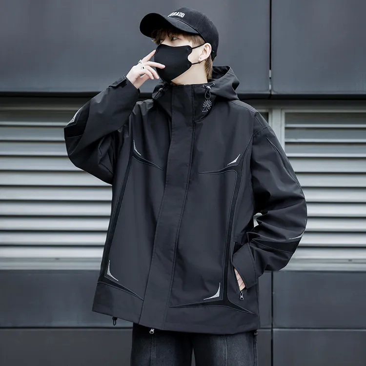 防风冲锋外套男秋冬季2025新款美式加绒机能户外防水工装痞帅夹克