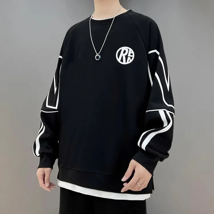 迈特优假两件春秋季青少年卫衣男潮流潮牌圆领上衣服男生百搭秋装