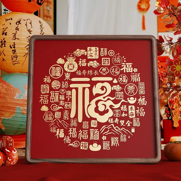 百福图铜雕送长辈生日礼物贺寿摆件高端乔迁新居礼品实木福字铜板