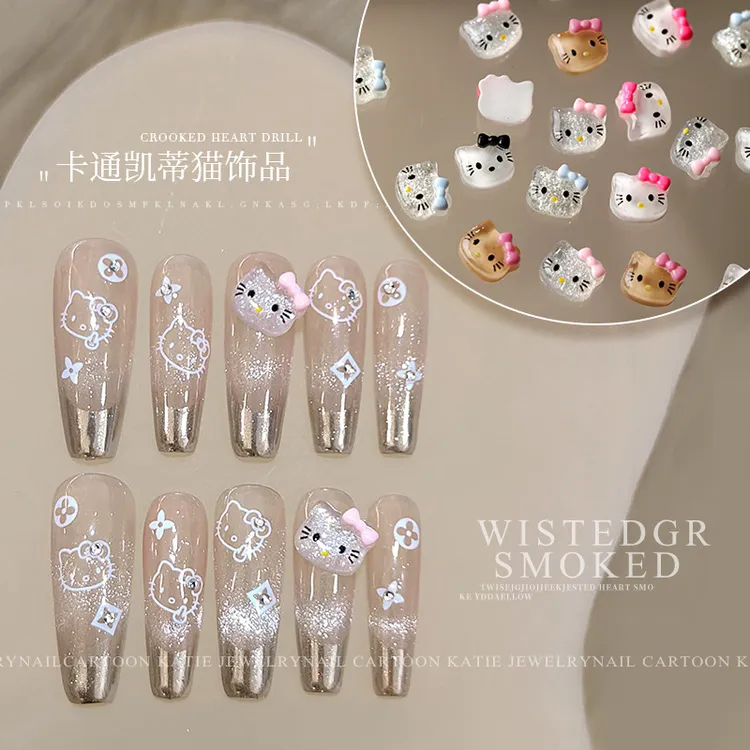 美甲装饰饰品网红新款KT猫美甲卡通小可爱冰透立体猫咪头树脂