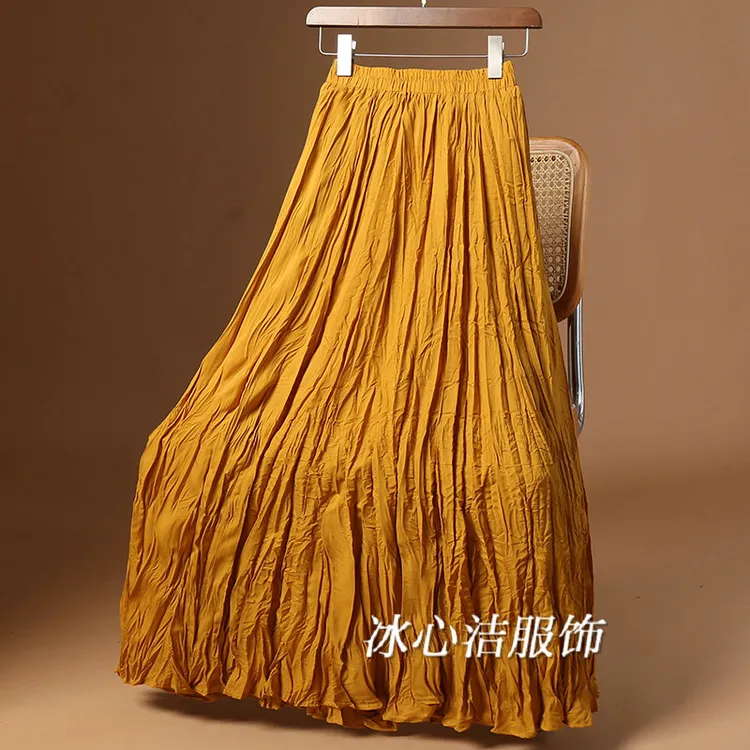 秋季气质大摆褶皱半身裙女爆款2025新款白色裙子小个子百褶裙长裙