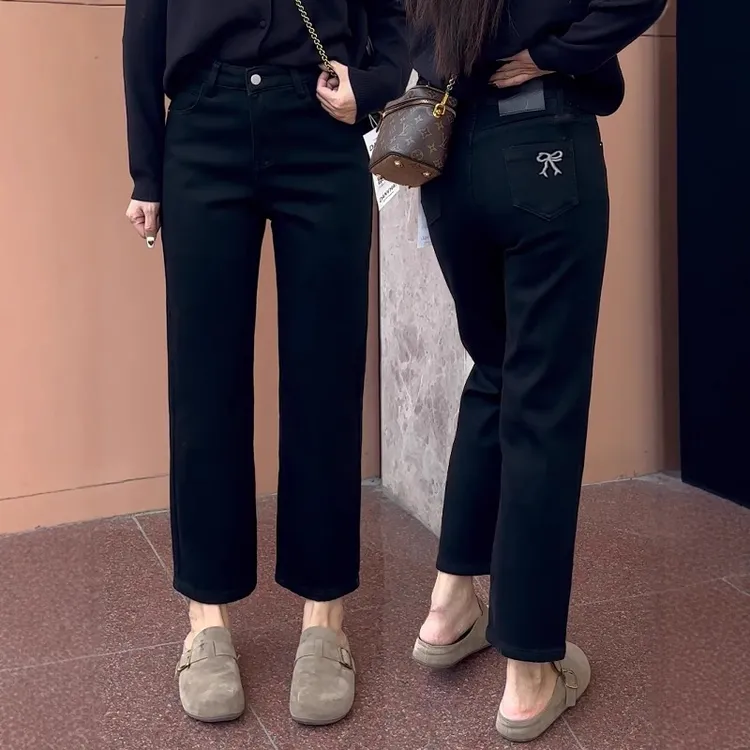 高腰窄版直筒牛仔裤女2025年秋季新款大码胖mm弹力宽松显瘦九分裤