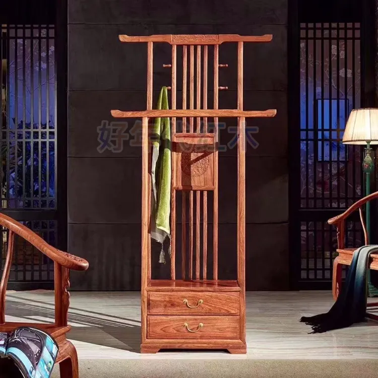 红木家具刺猬紫檀衣帽架新中式白茬落地衣架室内卧室挂衣架家用