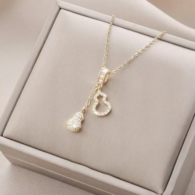 钛钢项链 时尚不掉色流苏双葫芦项链女轻奢百搭气质高级感锁骨链