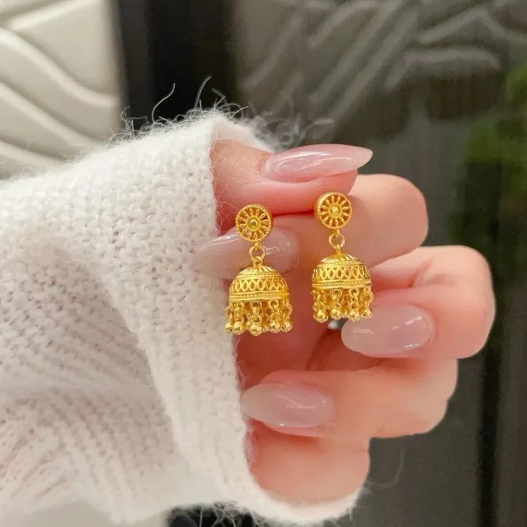 铜合金耳饰 复古新款水母流苏耳钉国潮风不掉色百搭古风女耳环ins