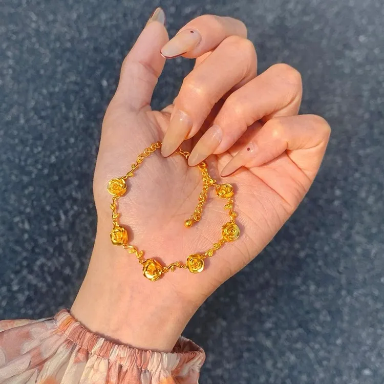 钛钢手链 新中式轻奢时尚玫瑰花手链女款气质百搭不掉色繁花手饰