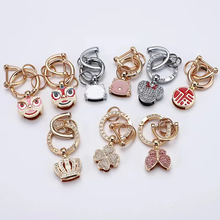 镶钻钥匙扣平安醒狮四叶草龙猫钥匙扣锌合金钥匙扣diy编绳钥匙扣