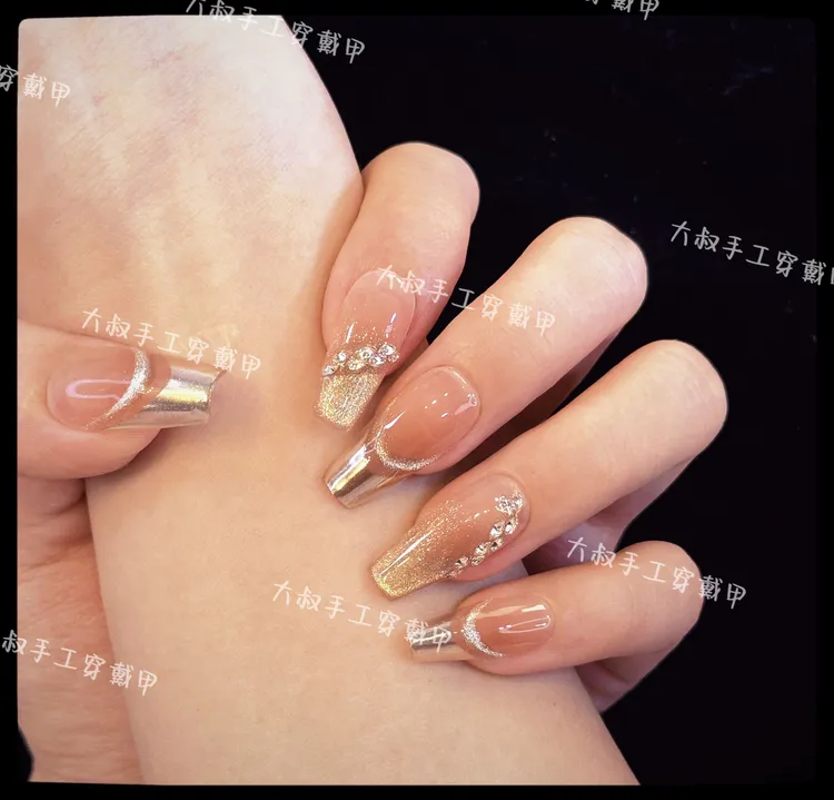 秋奢 手工穿戴甲鎏金星河猫眼法式麦穗锆石镶嵌高定可拆卸穿戴甲