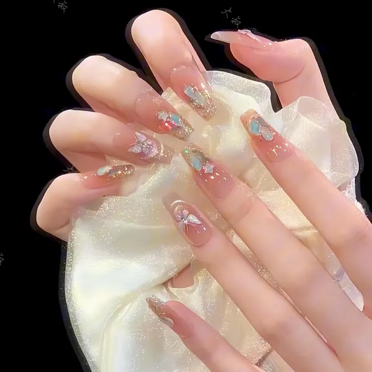 【蝶诗舞】纯手工穿戴甲冰透渐变流行纯欲春夏猫眼高定穿戴式光疗甲