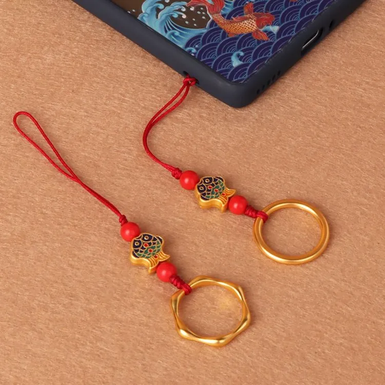 古风手机沙金指环扣锦鲤男女情侣挂饰防丢掉u盘手机链车钥匙挂件