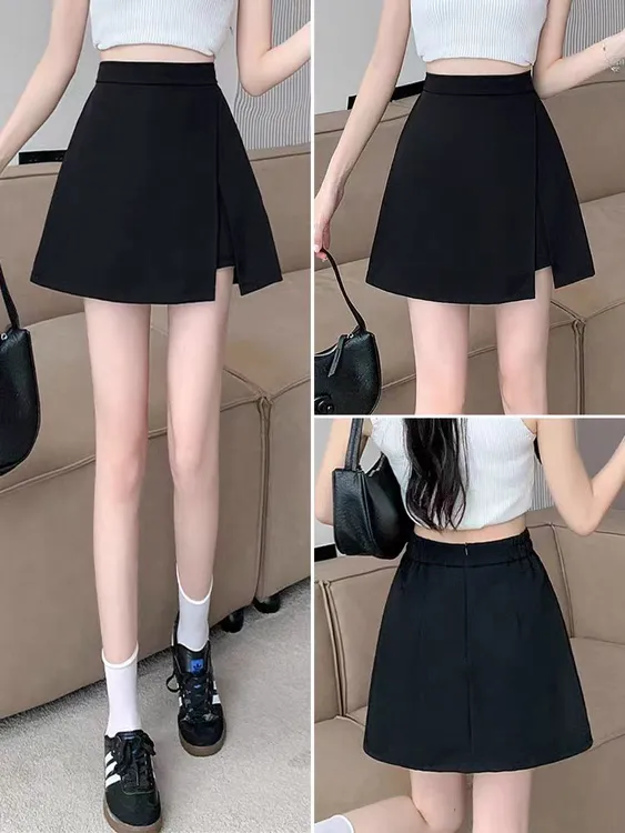 黑色半身裙子女夏季2024新款胖mm显瘦包臀短裙小个子高腰a字裙裤