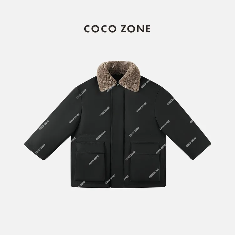 COCO ZONE刘一一 "冬日恋人"90鹅绒羊毛翻领抽绳羽绒服23C30458
