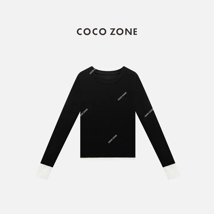COCO ZONE 刘一一 100棉撞色长袖圆领T恤百搭上衣CC1C1546