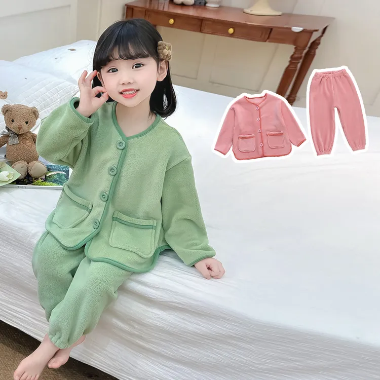 女童奥利绒睡衣秋冬款儿童法兰绒家居服套装2025新款宝宝冬季衣服