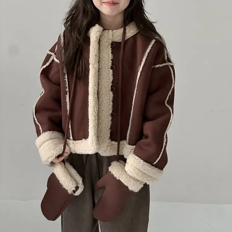 女童皮毛一体加绒外套秋冬款儿童韩版洋气宝宝冬季加厚大衣