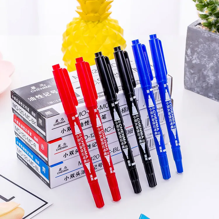 小双头油性记号笔 红色蓝色黑色勾线笔不掉色物流笔马克笔防水