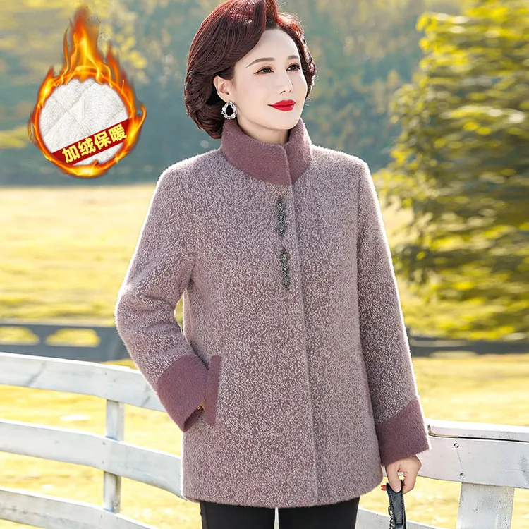妈妈装毛呢外套中老年女冬季高贵春装水貂绒绒绒大衣奶奶夹棉棉衣
