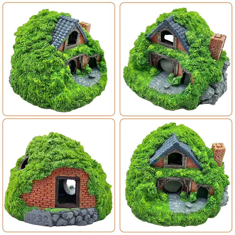 水族箱装饰霍比特人小型造景房树脂洞穴爬行动物鱼缸躲避屋装饰车