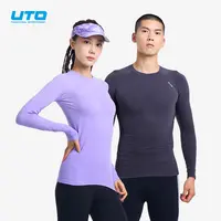 UTO/悠途向峰单导压缩长袖男女春款户外运动弹力圆领修身薄款长袖
