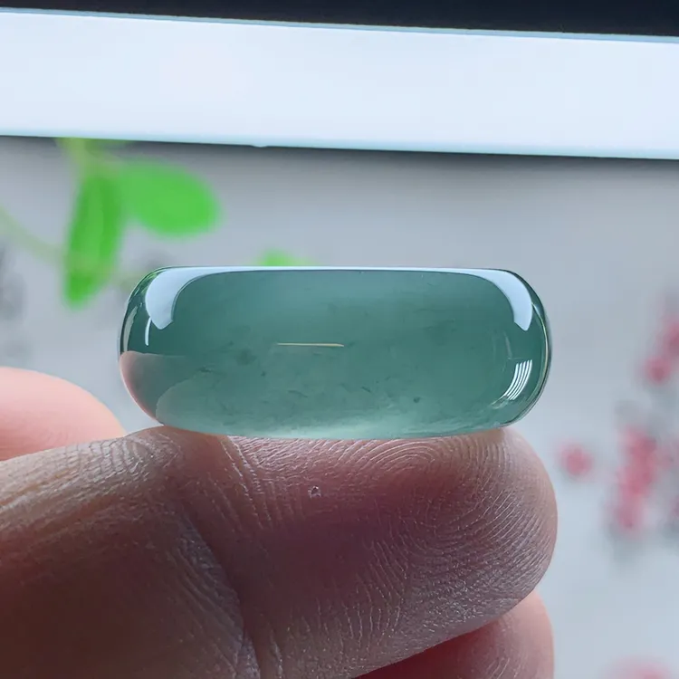 优惠纯天然A货翡翠老坑冰润深蓝绿色宽边戒指扳指环圈口其一