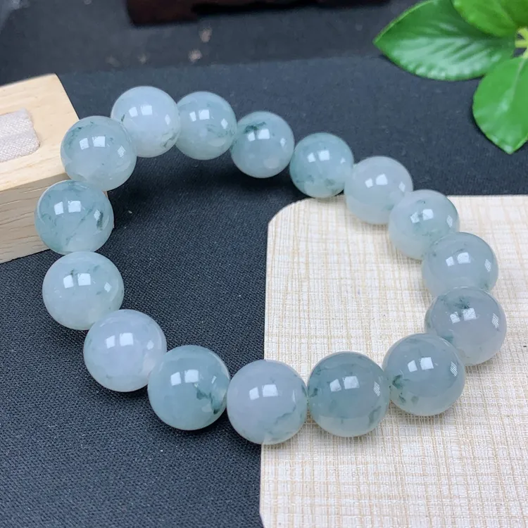约卡12.8缅甸纯天然A货翡翠老坑冰种蓝色手串飘花手链玉珠送礼