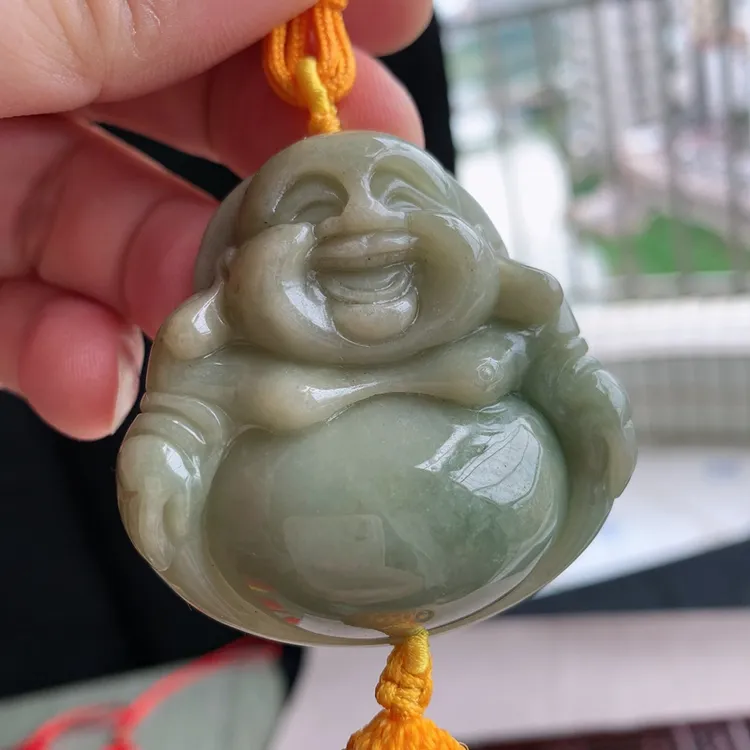 缅甸纯天然翡翠A货老坑绿色佛公挂件车挂招财进宝精美挂件送礼