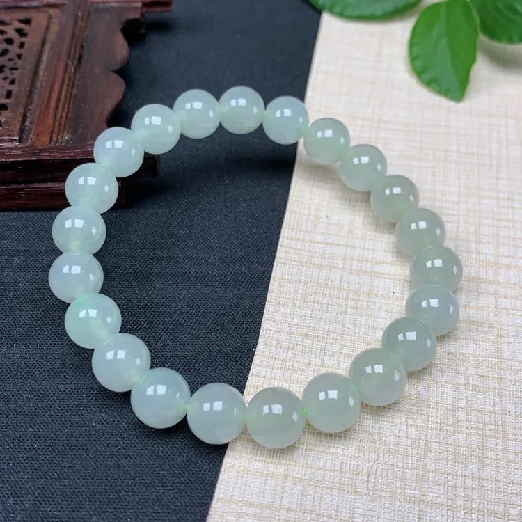 卡8.5缅甸纯天然A货翡翠手串老坑冰种淡色手链玉珠链女款送礼