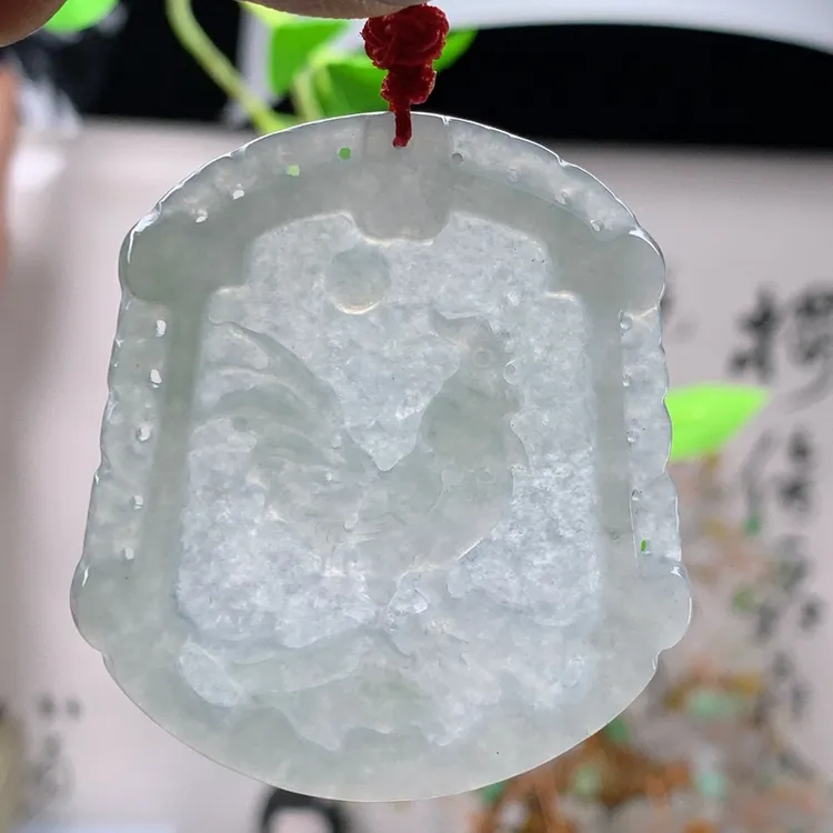 缅甸纯天然翡翠A货玉佩玉器玉牌生肖鸡吊坠金鸡独立老坑料冰种