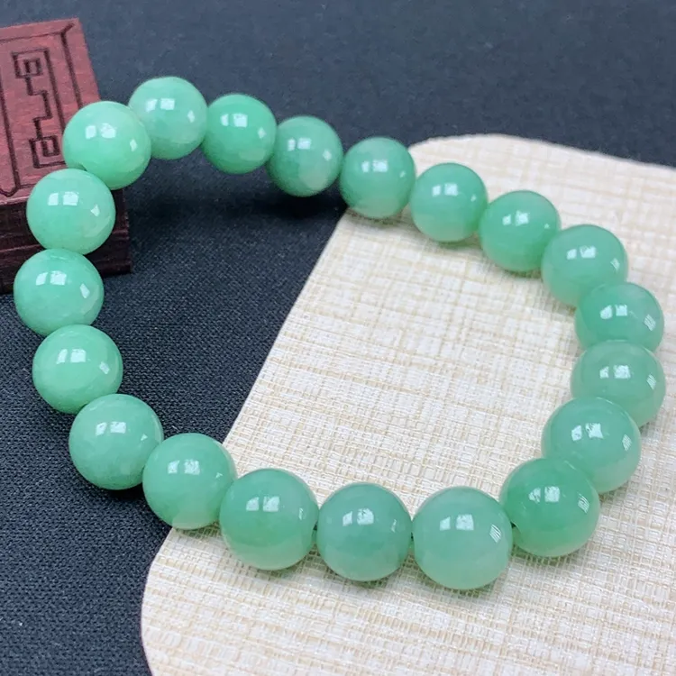 珠卡9.3缅甸纯天然A货翡翠珠形女款淡绿色手串玉珠手链同料款发货